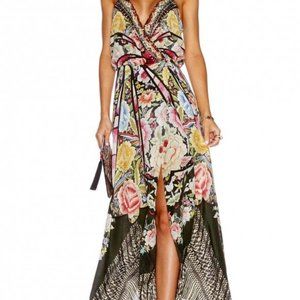 CAMILLA FRANKS FLAMENCO SWEEP SILK MAXI BEADED FLORAL DRESS SIZE 1